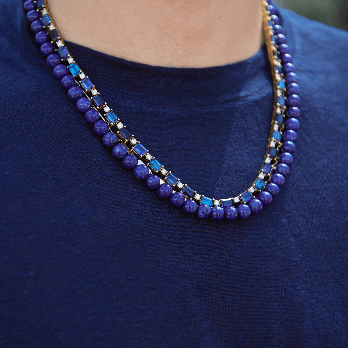 Blu Scarpa Santa Fe beaded lapis necklaces layered