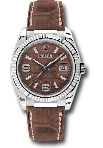 Rolex White Gold Datejust 36 Watch - Fluted Bezel - Brown Wave Diamond 6 And 9 Arabic Dial - Brown Leather - 116139