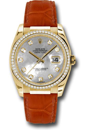 Rolex Yellow Gold Datejust 36 Watch - 60 Diamond Bezel - Mother-Of-Pearl Diamond Dial - Leather - 116188