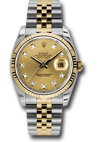 Rolex Steel and Yellow Gold Rolesor Datejust 36 Watch - Fluted Bezel - Champagne Diamond Dial - Jubilee Bracelet - 116233