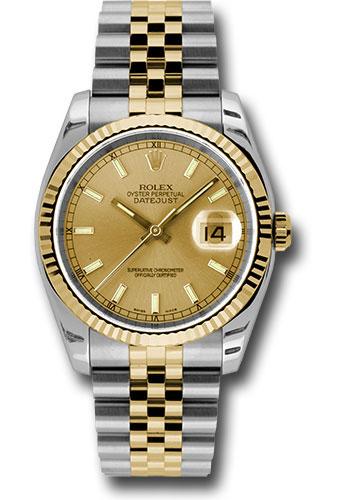 Rolex Steel and Yellow Gold Rolesor Datejust 36 Watch - Fluted Bezel - Champagne Index Dial - Jubilee Bracelet - 116233