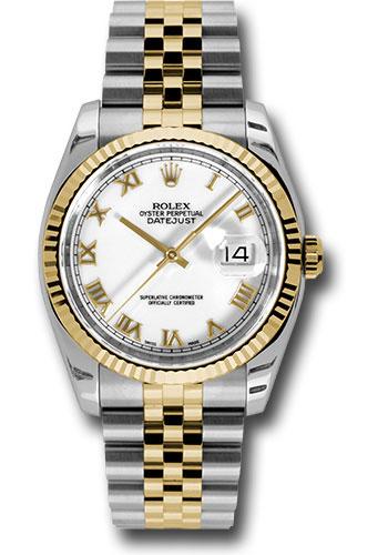 Rolex Steel and Yellow Gold Rolesor Datejust 36 Watch - Fluted Bezel - White Roman Dial - Jubilee Bracelet - 116233