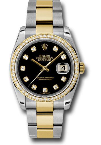 Rolex Steel and Yellow Gold Rolesor Datejust 36 Watch - 52 Diamond Bezel - Black Diamond Dial - Oyster Bracelet - 116243