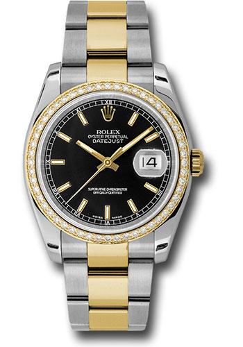 Rolex Steel and Yellow Gold Rolesor Datejust 36 Watch - 52 Diamond Bezel - Black Index Dial - Oyster Bracelet - 116243