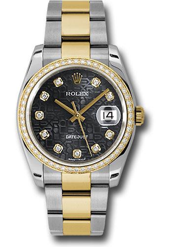 Rolex Steel and Yellow Gold Rolesor Datejust 36 Watch - 52 Diamond Bezel - Black Jubilee Diamond Dial - Oyster Bracelet - 116243