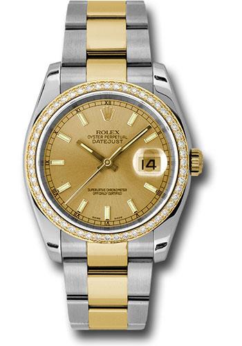 Rolex Steel and Yellow Gold Rolesor Datejust 36 Watch - 52 Diamond Bezel - Champagne Index Dial - Oyster Bracelet - 116243