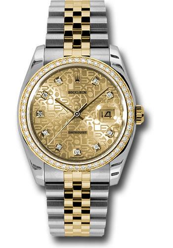 Rolex Steel and Yellow Gold Rolesor Datejust 36 Watch - 52 Brilliant-Cut Diamond Bezel - Champagne Jubilee Diamond Dial - Jubilee Bracelet - 116243