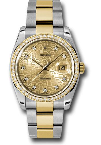 Rolex Steel and Yellow Gold Rolesor Datejust 36 Watch - 52 Diamond Bezel - Champagne Jubilee Diamond Dial - Oyster Bracelet - 116243