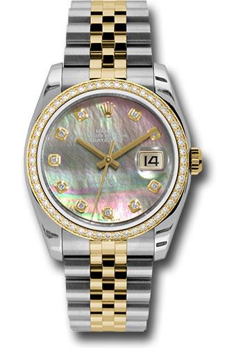 Rolex Steel and Yellow Gold Rolesor Datejust 36 Watch - 52 Brilliant-Cut Diamond Bezel - Dark Mother-Of-Pearl Diamond Dial - Jubilee Bracelet - 116243