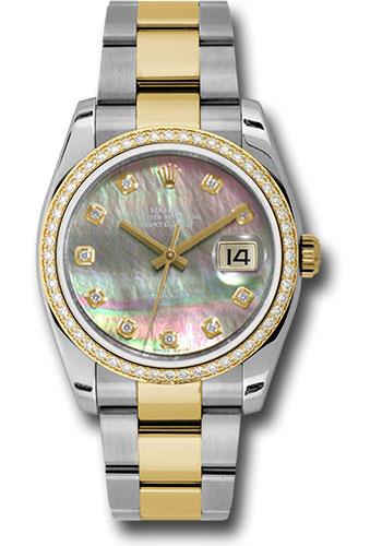 Rolex Steel and Yellow Gold Rolesor Datejust 36 Watch - 52 Diamond Bezel - Dark Mother-Of-Pearl Diamond Dial - Oyster Bracelet - 116243