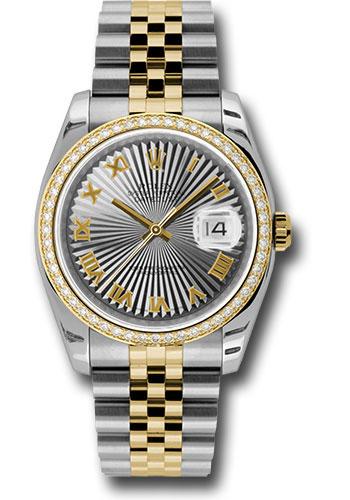 Rolex Steel and Yellow Gold Rolesor Datejust 36 Watch - 52 Brilliant-Cut Diamond Bezel - Grey Sunbeam Roman Dial - Jubilee Bracelet - 116243