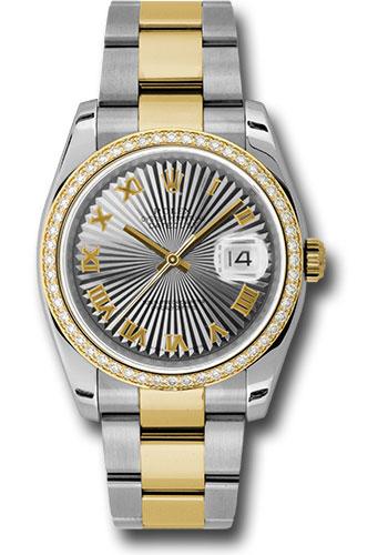 Rolex Steel and Yellow Gold Rolesor Datejust 36 Watch - 52 Diamond Bezel - Grey Sunbeam Roman Dial - Oyster Bracelet - 116243