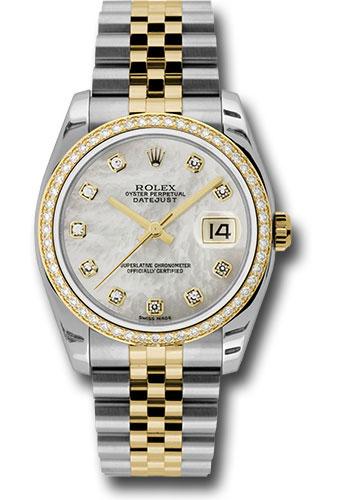 Rolex Steel and Yellow Gold Rolesor Datejust 36 Watch - 52 Brilliant-Cut Diamond Bezel - Mother-Of-Pearl Diamond Dial - Jubilee Bracelet - 116243