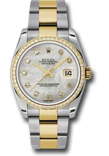 Rolex Steel and Yellow Gold Rolesor Datejust 36 Watch - 52 Diamond Bezel - Mother-Of-Pearl Diamond Dial - Oyster Bracelet - 116243