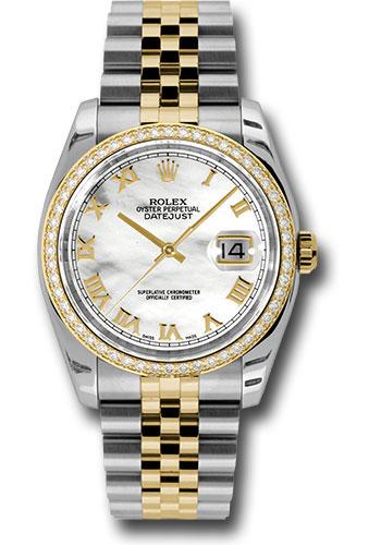 Rolex Steel and Yellow Gold Rolesor Datejust 36 Watch - 52 Brilliant-Cut Diamond Bezel - Mother-Of-Pearl Roman Dial - Jubilee Bracelet - 116243
