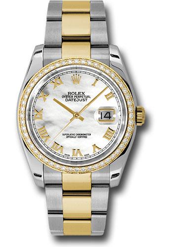 Rolex Steel and Yellow Gold Rolesor Datejust 36 Watch - 52 Diamond Bezel - Mother-Of-Pearl Roman Dial - Oyster Bracelet - 116243