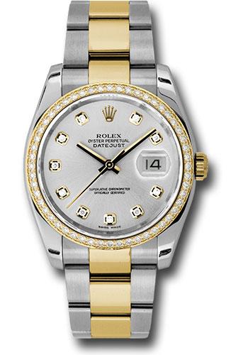 Rolex Steel and Yellow Gold Rolesor Datejust 36 Watch - 52 Diamond Bezel - Silver Diamond Dial - Oyster Bracelet - 116243