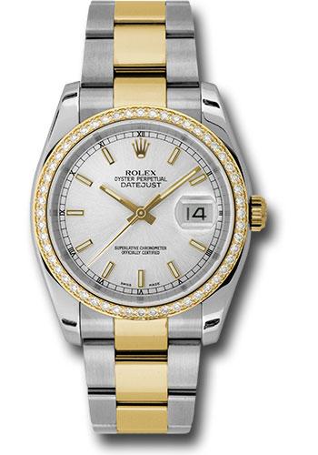Rolex Steel and Yellow Gold Rolesor Datejust 36 Watch - 52 Diamond Bezel - Silver Index Dial - Oyster Bracelet - 116243