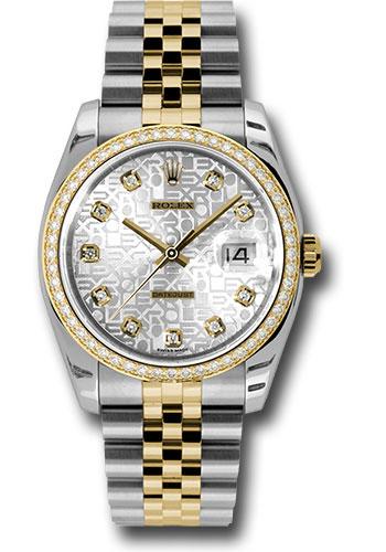 Rolex Steel and Yellow Gold Rolesor Datejust 36 Watch - 52 Brilliant-Cut Diamond Bezel - Silver Jubilee Diamond Dial - Jubilee Bracelet - 116243