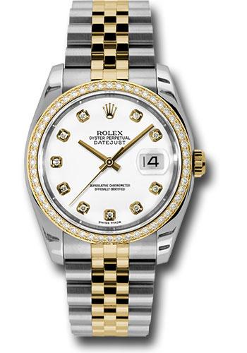 Rolex Steel and Yellow Gold Rolesor Datejust 36 Watch - 52 Brilliant-Cut Diamond Bezel - White Diamond Dial - Jubilee Bracelet - 116243