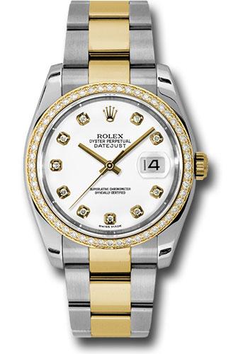 Rolex Steel and Yellow Gold Rolesor Datejust 36 Watch - 52 Diamond Bezel - White Diamond Dial - Oyster Bracelet - 116243