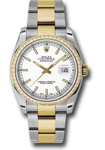 Rolex Steel and Yellow Gold Rolesor Datejust 36 Watch - 52 Diamond Bezel - White Index Dial - Oyster Bracelet - 116243