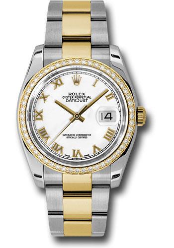 Rolex Steel and Yellow Gold Rolesor Datejust 36 Watch - 52 Diamond Bezel - White Roman Dial - Oyster Bracelet - 116243