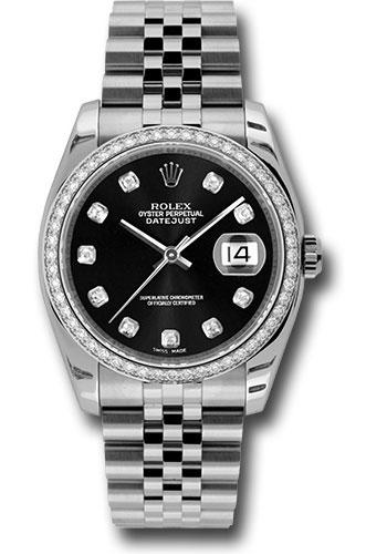 Rolex Steel and White Gold Datejust 36 Watch - 52 Diamond Bezel - Black Diamond Dial - Jubilee Bracelet - 116244