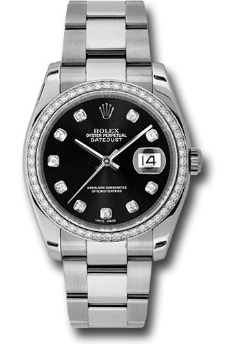 Rolex Steel and White Gold Datejust 36 Watch - 52 Diamond Bezel - Black Diamond Dial - Oyster Bracelet - 116244