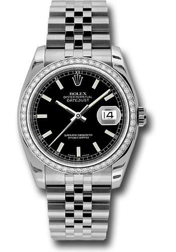 Rolex Steel and White Gold Datejust 36 Watch - 52 Diamond Bezel - Black Index Dial - Jubilee Bracelet - 116244