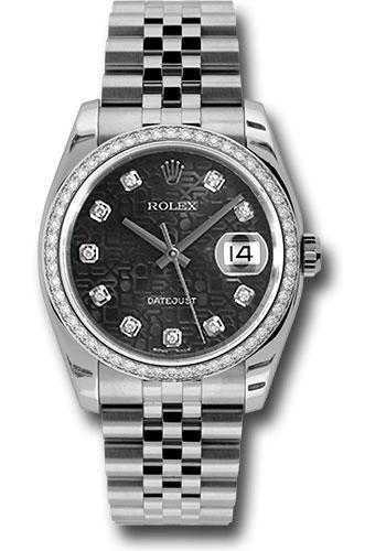 Rolex Steel and White Gold Datejust 36 Watch - 52 Diamond Bezel - Black Jubilee Diamond Dial - Jubilee Bracelet - 116244
