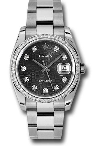 Rolex Steel and White Gold Datejust 36 Watch - 52 Diamond Bezel - Black Jubilee Diamond Dial - Oyster Bracelet - 116244