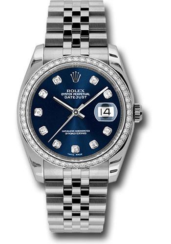 Rolex Steel and White Gold Datejust 36 Watch - 52 Diamond Bezel - Blue Diamond Dial - Jubilee Bracelet - 116244