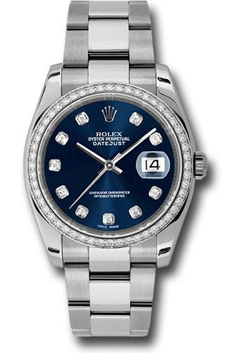 Rolex Steel and White Gold Datejust 36 Watch - 52 Diamond Bezel - Blue Diamond Dial - Oyster Bracelet - 116244