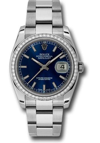 Rolex Steel and White Gold Datejust 36 Watch - 52 Diamond Bezel - Blue Index Dial - Oyster Bracelet - 116244