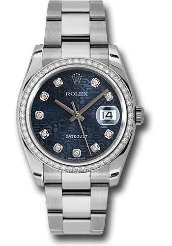 Rolex Steel and White Gold Datejust 36 Watch - 52 Diamond Bezel - Blue Jubilee Diamond Dial - Oyster Bracelet - 116244