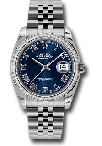 Rolex Steel and White Gold Datejust 36 Watch - 52 Diamond Bezel - Blue Roman Dial - Jubilee Bracelet - 116244