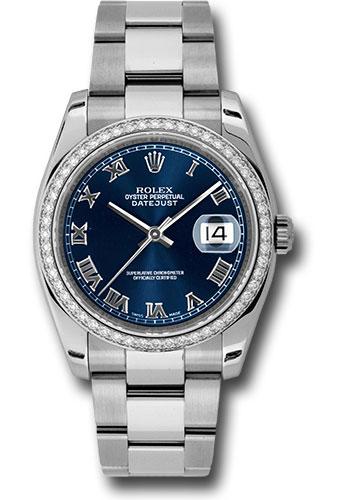 Rolex Steel and White Gold Datejust 36 Watch - 52 Diamond Bezel - Blue Roman Dial - Oyster Bracelet - 116244