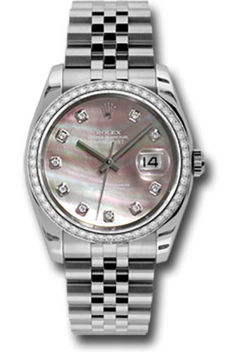 Rolex Steel and White Gold Datejust 36 Watch - 52 Diamond Bezel - Dark Mother-Of-Pearl Diamond Dial - Jubilee Bracelet - 116244