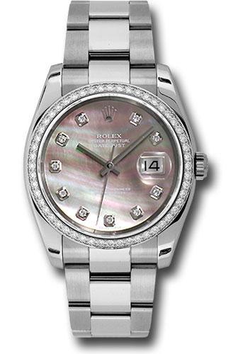 Rolex Steel and White Gold Datejust 36 Watch - 52 Diamond Bezel - Dark Mother-Of-Pearl Diamond Dial - Oyster Bracelet - 116244
