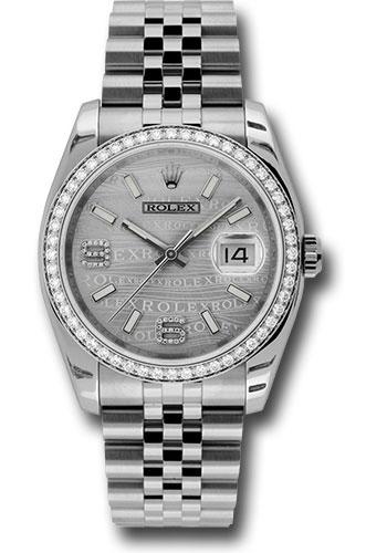 Rolex Steel and White Gold Datejust 36 Watch - 52 Diamond Bezel - Silver Wave Diamond 6 And 9 Arabic Dial - Jubilee Bracelet - 116244