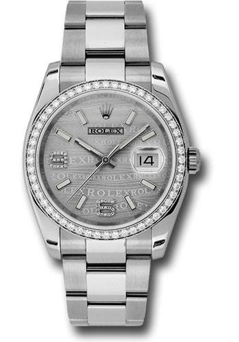 Rolex Steel and White Gold Datejust 36 Watch - 52 Diamond Bezel - Silver Wave Diamond 6 And 9 Arabic Dial - Oyster Bracelet - 116244