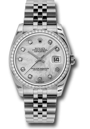 Rolex Steel and White Gold Datejust 36 Watch - 52 Diamond Bezel - Mother-Of-Pearl Diamond Dial - Jubilee Bracelet - 116244