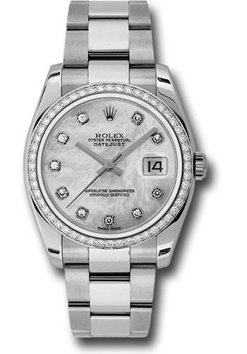 Rolex Steel and White Gold Datejust 36 Watch - 52 Diamond Bezel - Mother-Of-Pearl Diamond Dial - Oyster Bracelet - 116244