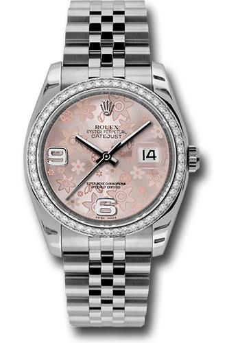 Rolex Steel and White Gold Datejust 36 Watch - 52 Diamond Bezel - Pink Floral Arabic Dial - Jubilee Bracelet - 116244