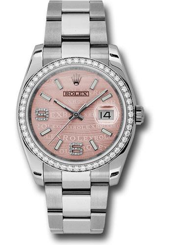 Rolex Steel and White Gold Datejust 36 Watch - 52 Diamond Bezel - Pink Wave Diamond 6 And 9 Arabic Dial - Oyster Bracelet - 116244