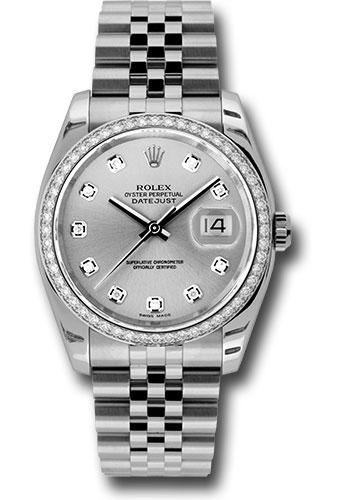 Rolex Steel and White Gold Datejust 36 Watch - 52 Diamond Bezel - Silver Diamond Dial - Jubilee Bracelet - 116244