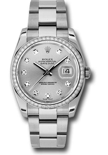 Rolex Steel and White Gold Datejust 36 Watch - 52 Diamond Bezel - Silver Diamond Dial - Oyster Bracelet - 116244