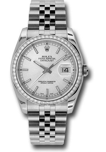 Rolex Steel and White Gold Datejust 36 Watch - 52 Diamond Bezel - Silver Index Dial - Jubilee Bracelet - 116244