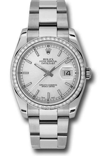 Rolex Steel and White Gold Datejust 36 Watch - 52 Diamond Bezel - Silver Index Dial - Oyster Bracelet - 116244